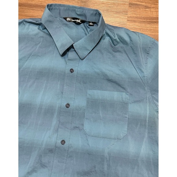 Travis Mathew On the House Stripe Button Down Shirt Men Heather Blue Sz L - Picture 1 of 8